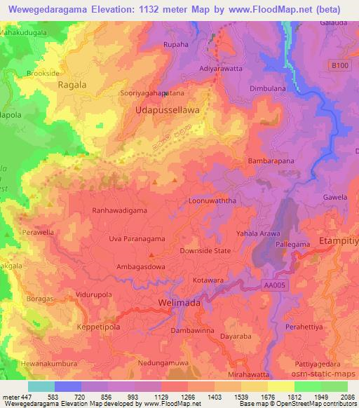 Wewegedaragama,Sri Lanka Elevation Map