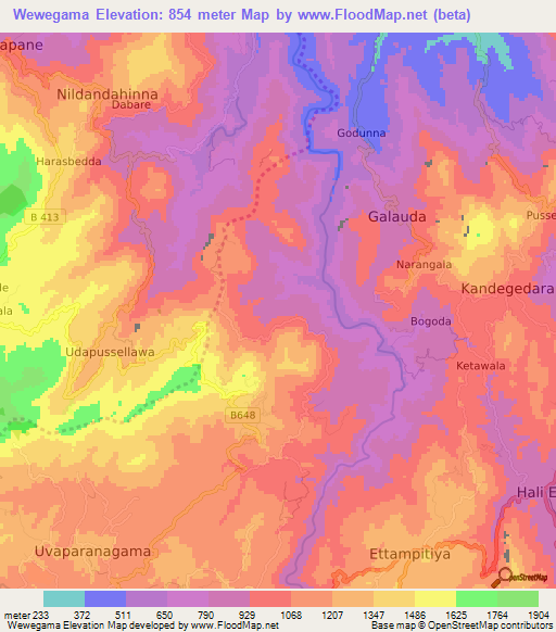 Wewegama,Sri Lanka Elevation Map