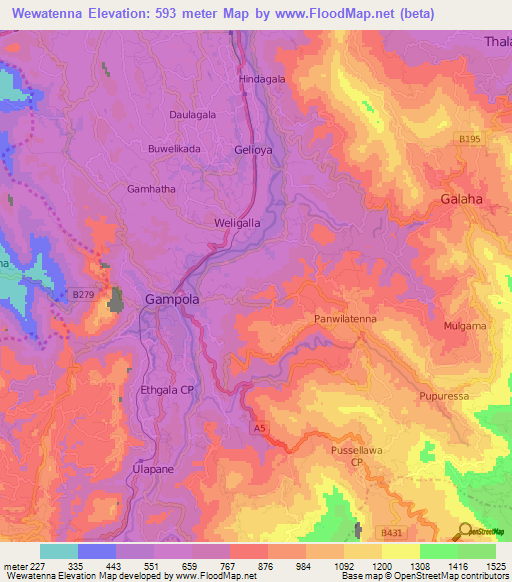 Wewatenna,Sri Lanka Elevation Map