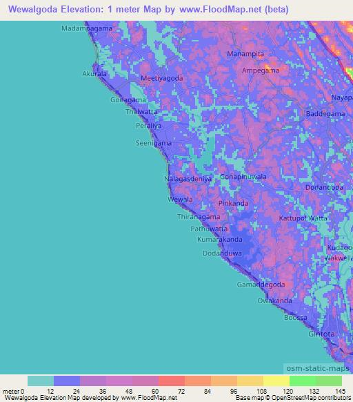 Wewalgoda,Sri Lanka Elevation Map