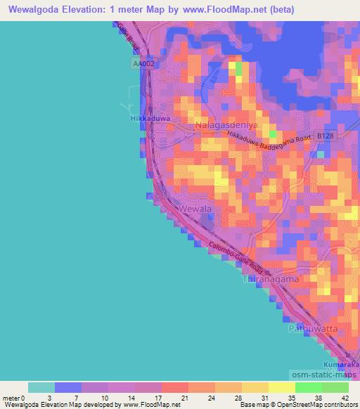 Wewalgoda,Sri Lanka Elevation Map