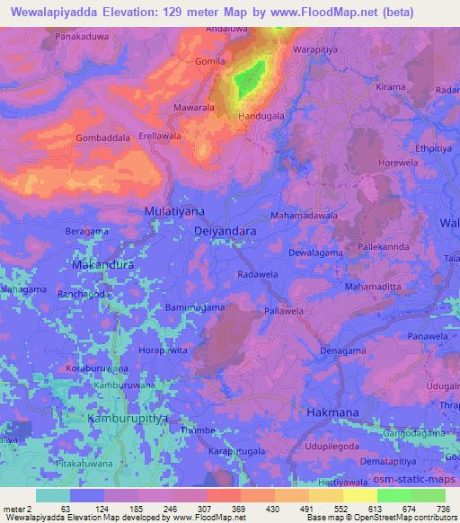 Wewalapiyadda,Sri Lanka Elevation Map