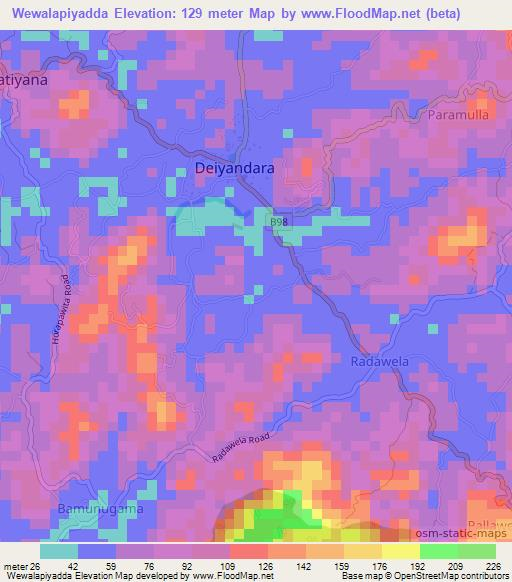 Wewalapiyadda,Sri Lanka Elevation Map