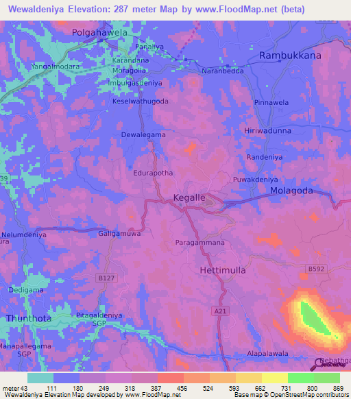 Wewaldeniya,Sri Lanka Elevation Map