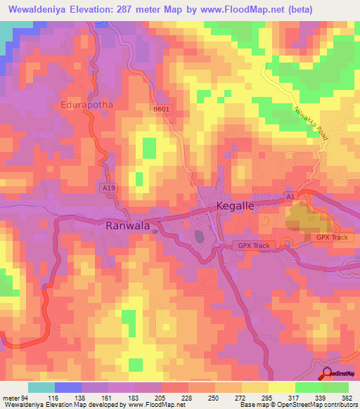 Wewaldeniya,Sri Lanka Elevation Map