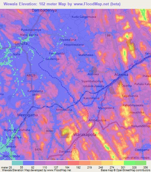 Wewala,Sri Lanka Elevation Map
