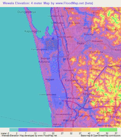 Wewala,Sri Lanka Elevation Map
