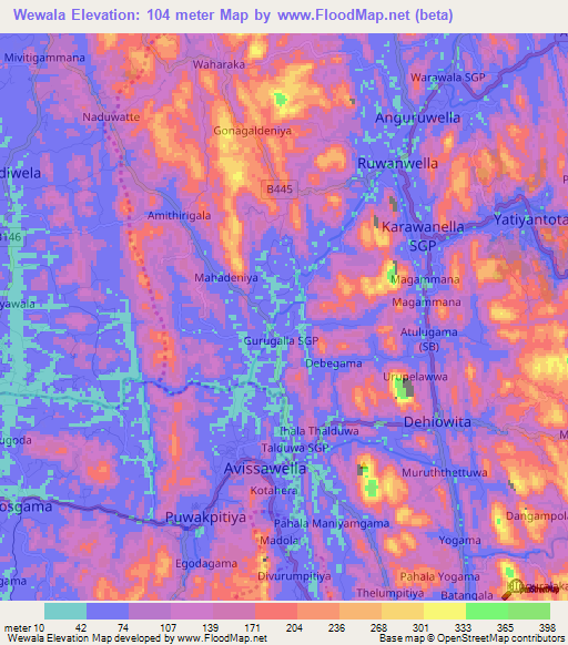 Wewala,Sri Lanka Elevation Map