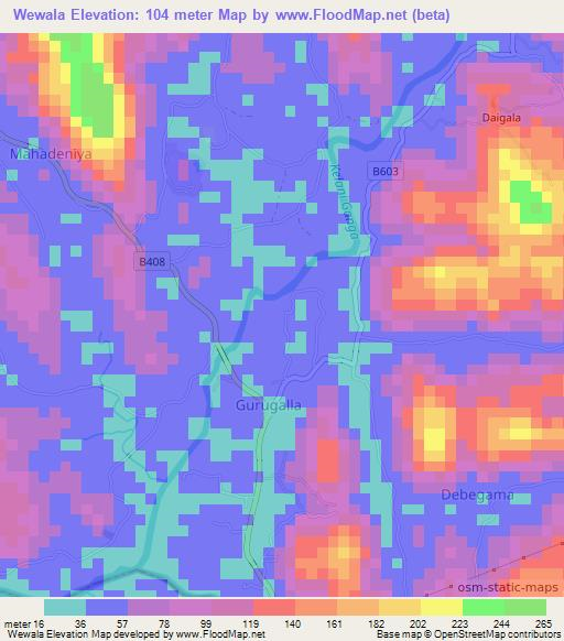 Wewala,Sri Lanka Elevation Map