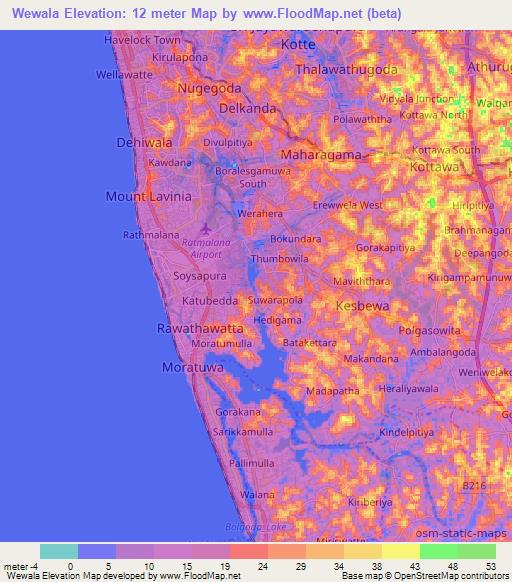 Wewala,Sri Lanka Elevation Map