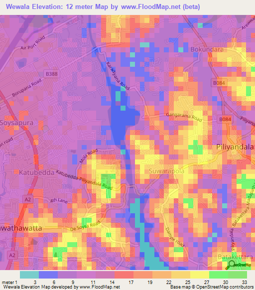 Wewala,Sri Lanka Elevation Map