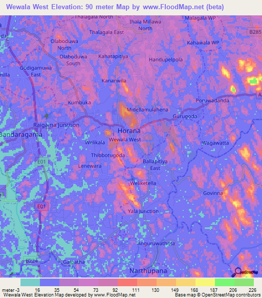 Wewala West,Sri Lanka Elevation Map