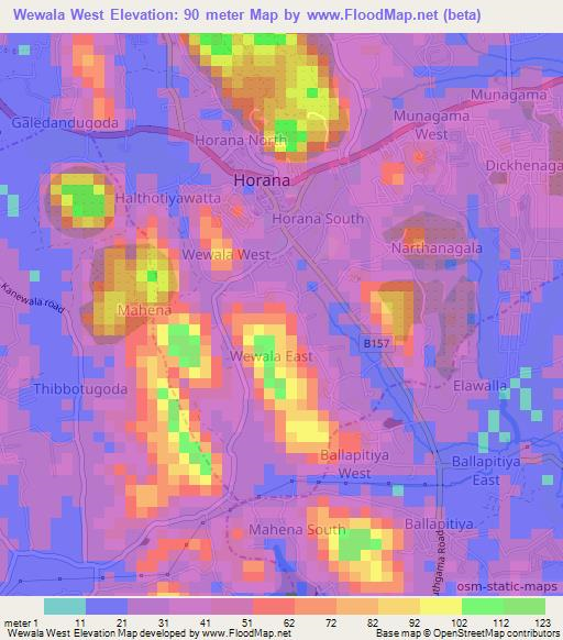 Wewala West,Sri Lanka Elevation Map