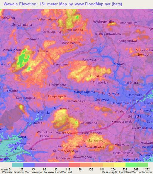 Wewala,Sri Lanka Elevation Map