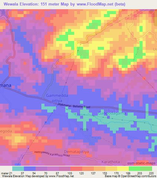 Wewala,Sri Lanka Elevation Map