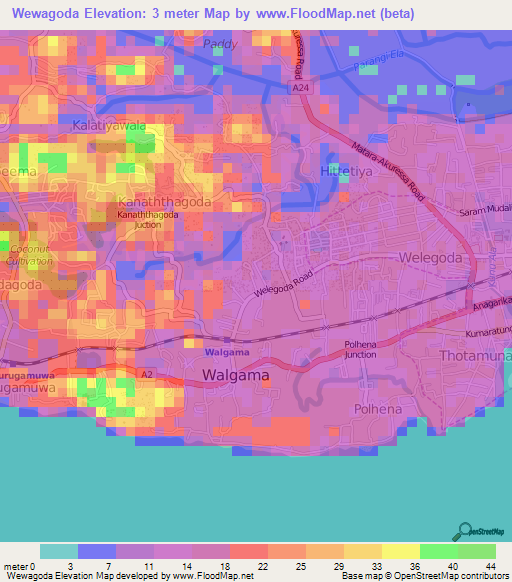 Wewagoda,Sri Lanka Elevation Map