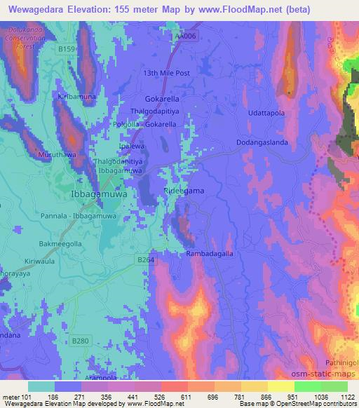 Wewagedara,Sri Lanka Elevation Map