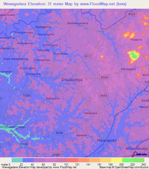 Wewagedara,Sri Lanka Elevation Map
