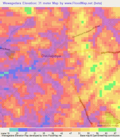 Wewagedara,Sri Lanka Elevation Map