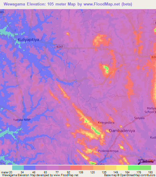 Wewagama,Sri Lanka Elevation Map