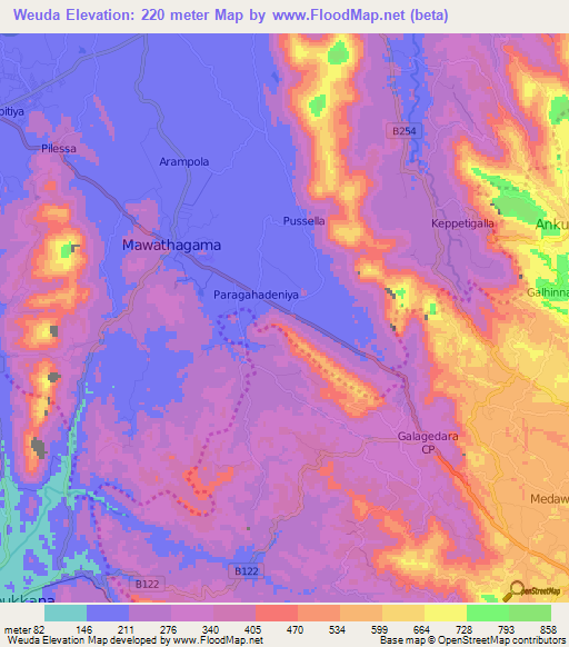 Weuda,Sri Lanka Elevation Map
