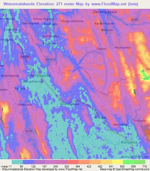 Wetunmalakanda,Sri Lanka Elevation Map