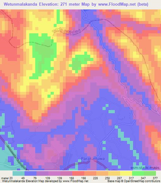 Wetunmalakanda,Sri Lanka Elevation Map
