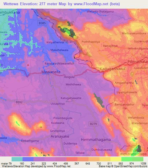 Wettewa,Sri Lanka Elevation Map