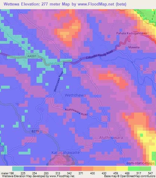 Wettewa,Sri Lanka Elevation Map