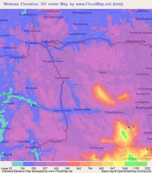 Wettewa,Sri Lanka Elevation Map