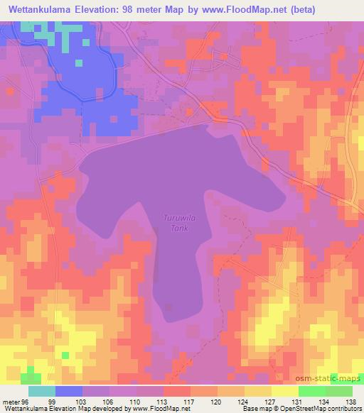 Wettankulama,Sri Lanka Elevation Map