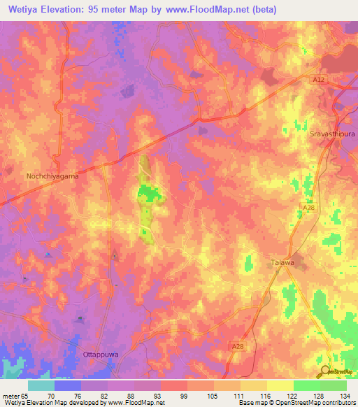 Wetiya,Sri Lanka Elevation Map