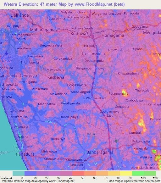 Wetara,Sri Lanka Elevation Map