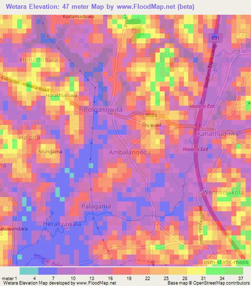 Wetara,Sri Lanka Elevation Map