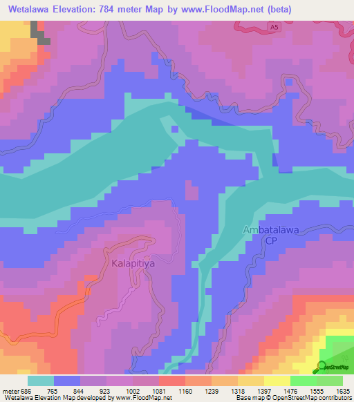 Wetalawa,Sri Lanka Elevation Map