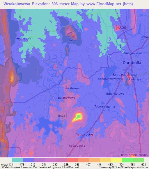 Wetakoluwewa,Sri Lanka Elevation Map