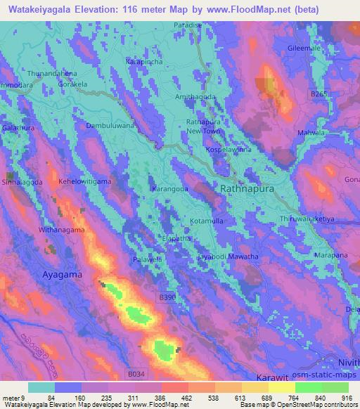 Watakeiyagala,Sri Lanka Elevation Map