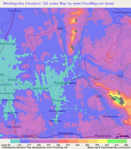 Werellapotha,Sri Lanka Elevation Map