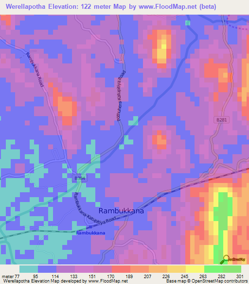 Werellapotha,Sri Lanka Elevation Map