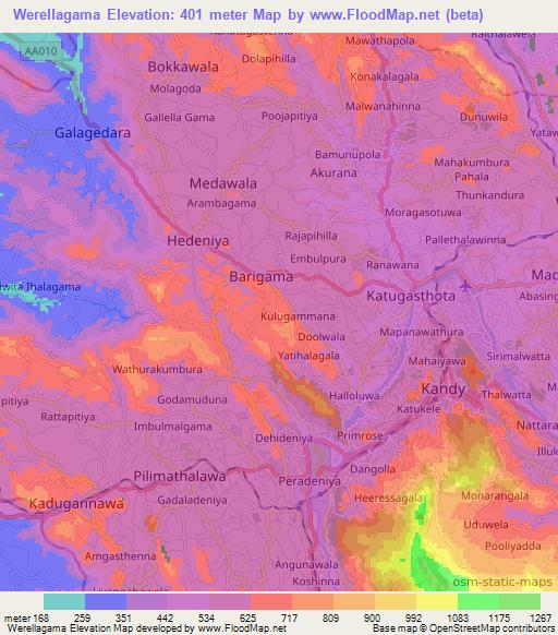 Werellagama,Sri Lanka Elevation Map