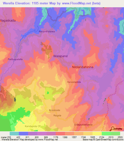 Werella,Sri Lanka Elevation Map
