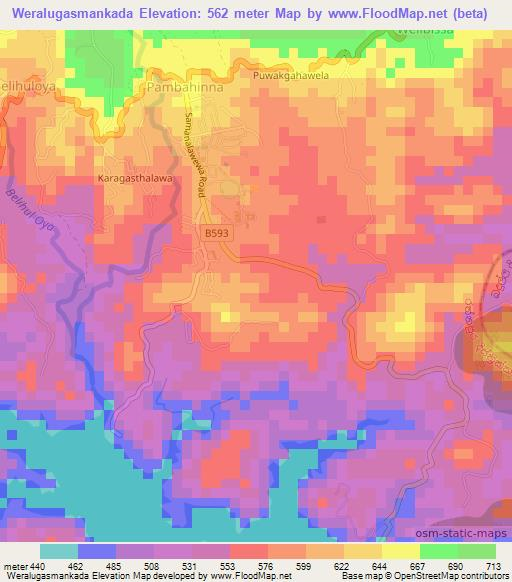 Weralugasmankada,Sri Lanka Elevation Map
