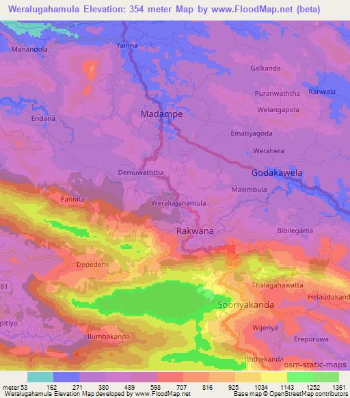 Weralugahamula,Sri Lanka Elevation Map