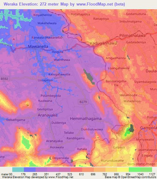 Weraka,Sri Lanka Elevation Map