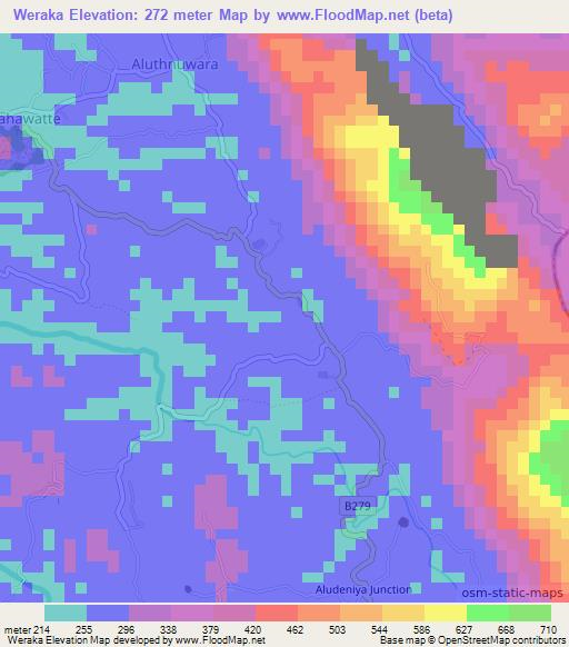 Weraka,Sri Lanka Elevation Map