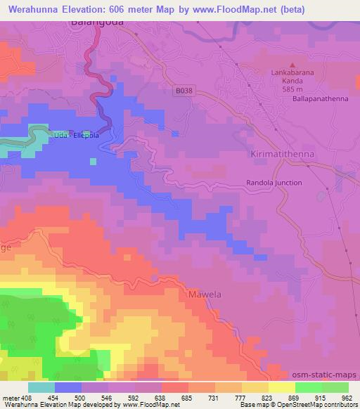 Werahunna,Sri Lanka Elevation Map