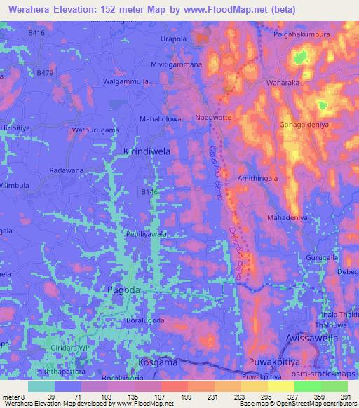 Werahera,Sri Lanka Elevation Map