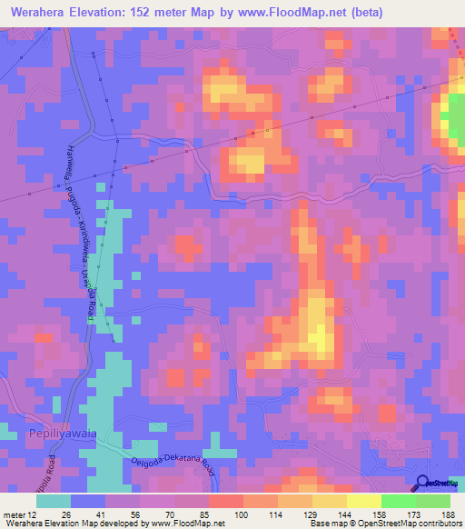 Werahera,Sri Lanka Elevation Map