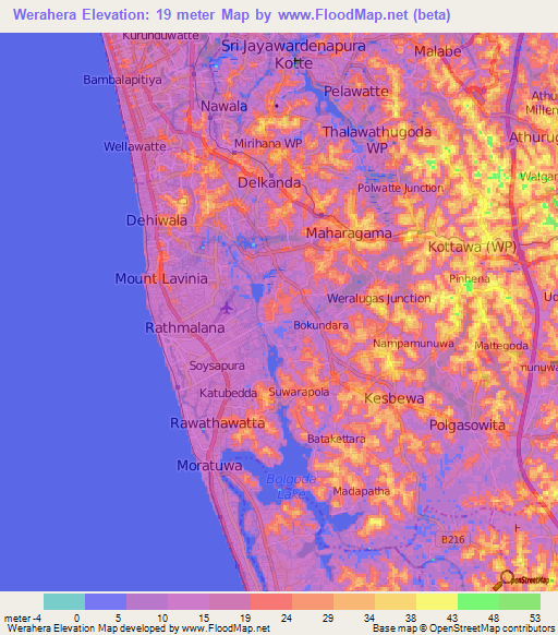 Werahera,Sri Lanka Elevation Map