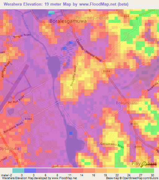 Werahera,Sri Lanka Elevation Map
